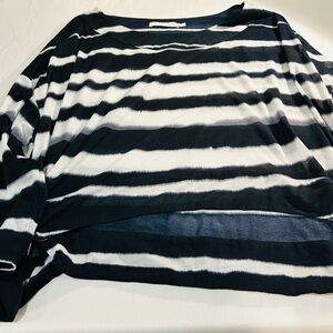 Lauren Vidal boho style women’s Striped Black and White Women's Top size L